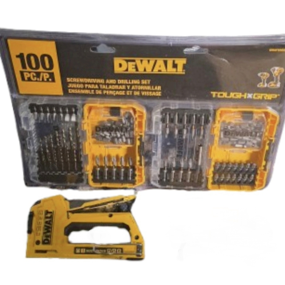 DeWalt 100Pc Drill Bit Set + Heavy Duty Staple Gun Bundle